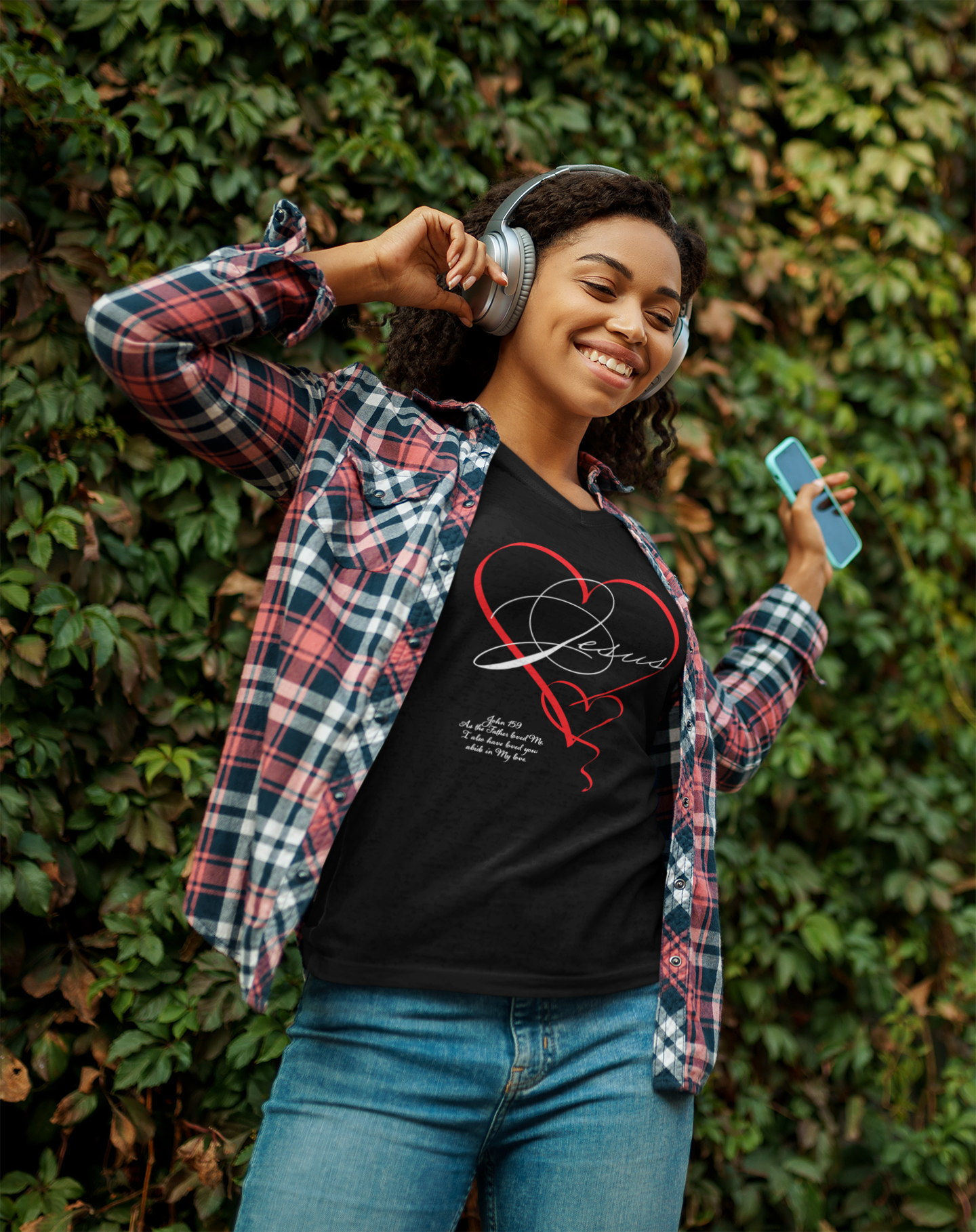 Jesus in a double handwritten heart T shirt