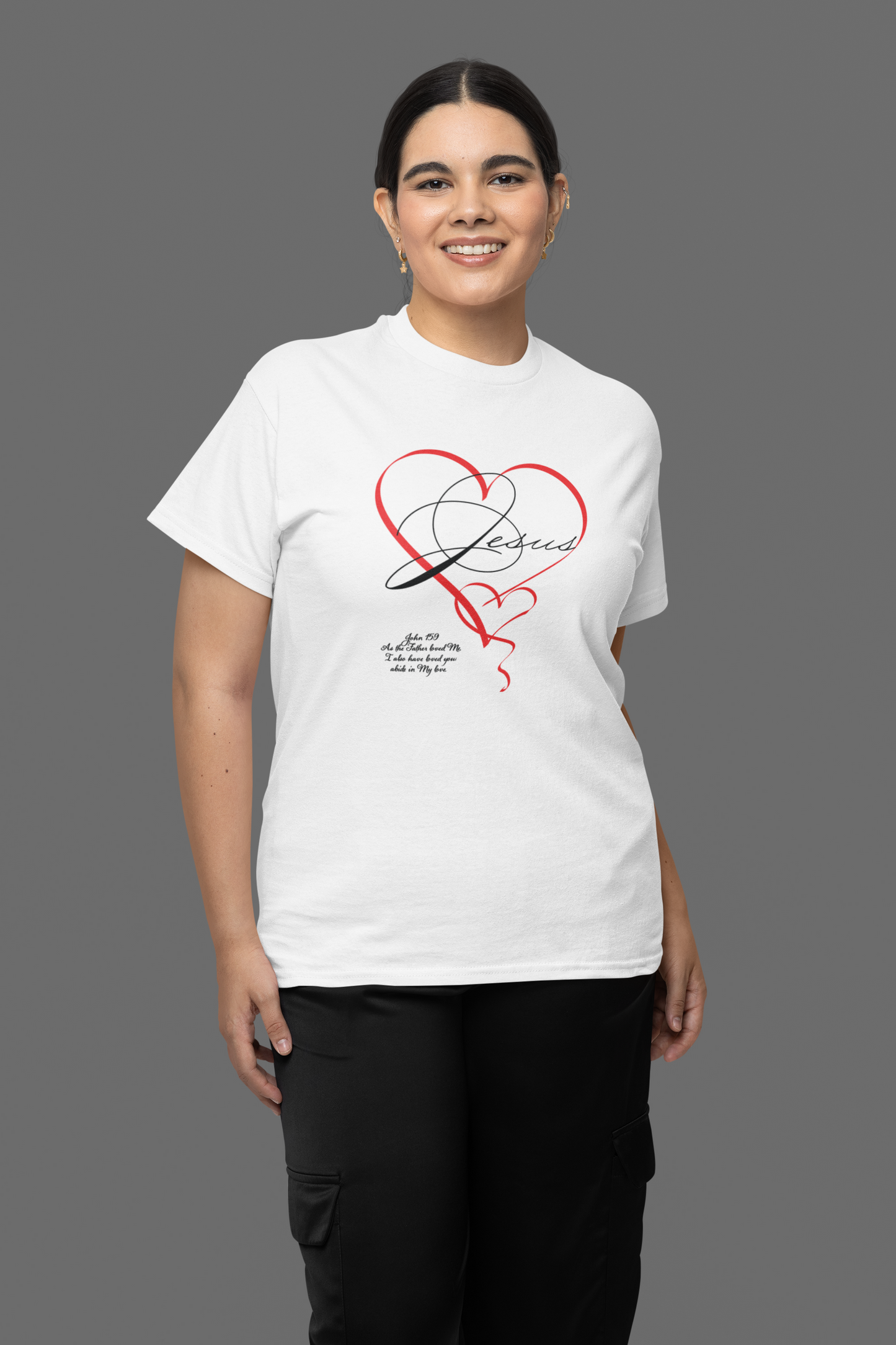 Jesus in a double handwritten heart T shirt